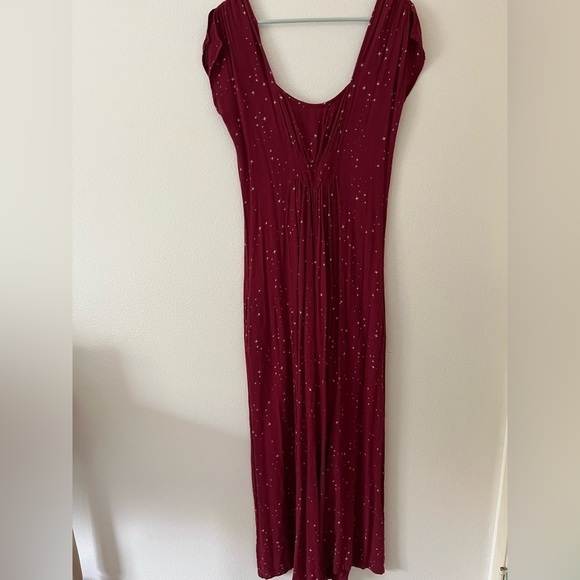 O’Neill wine colored jumpsuit/romper wide leg ruching shirt sleeve long pant S - Picture 1 of 8